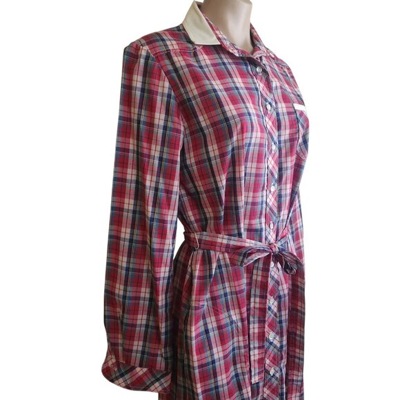 Vintage Lanz 1970s Belted Shirt Dress Western Red White Plaid Print Size 11/12 - Picture 6 of 16
